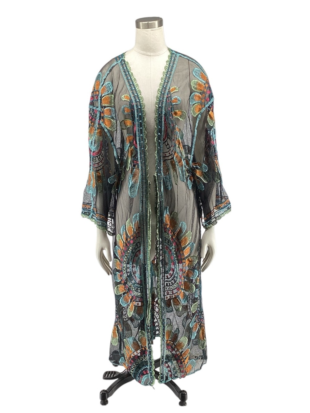 🍄 Embroidered Sheer Duster Kimono, Size M